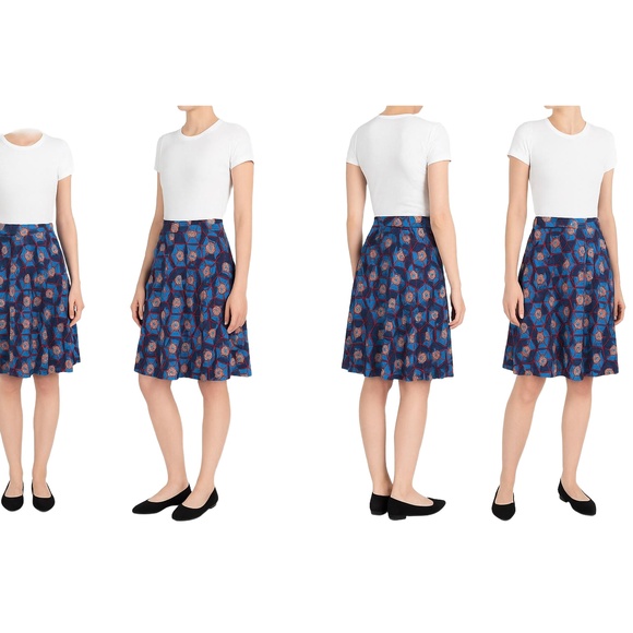 LuLaRoe Womens Skirt Black Blue Geometric Print Pleated A-line Knee Length XS - Picture 1 of 12